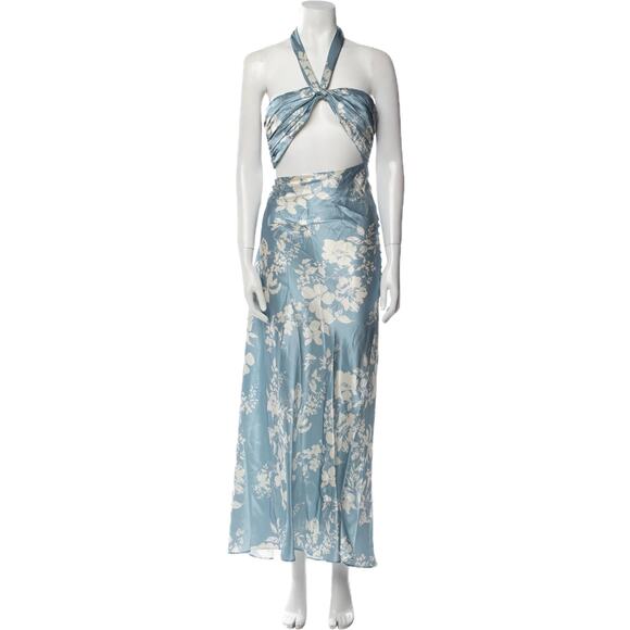 NWT Reformation Vivi Silk Cut-Out Maxi Dress Aliso Blue White Floral Size 2 - Picture 10 of 11